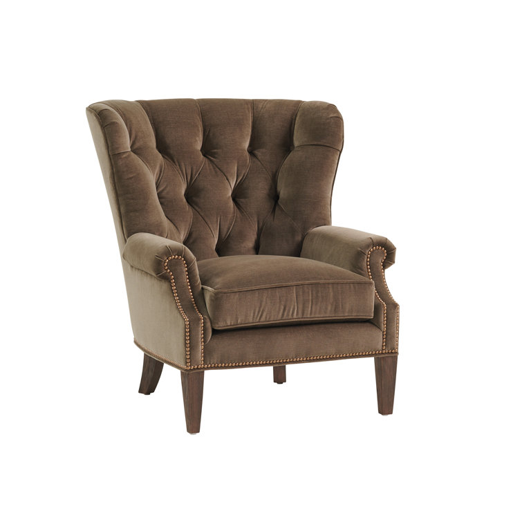 Silverado Atwater Walnut Accent Chair with Old Brass Nailhead Trim
