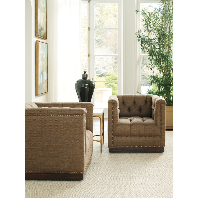 Lexington Dark Mocha Tufted Swivel Accent Chair with Old Brass Trim