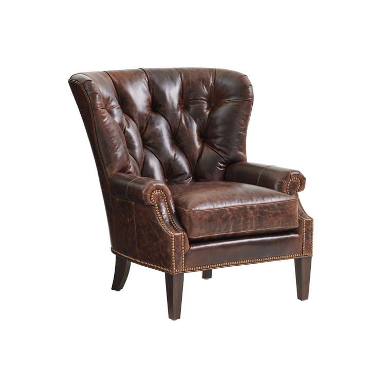 Silverado Atwater Walnut Leather Accent Chair with Brass Nailhead Trim