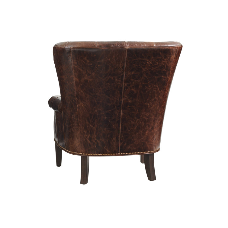 Silverado Atwater Walnut Leather Accent Chair with Brass Nailhead Trim
