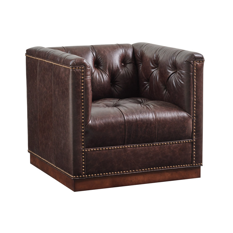 Umbria Walnut and Leather Swivel Accent Chair