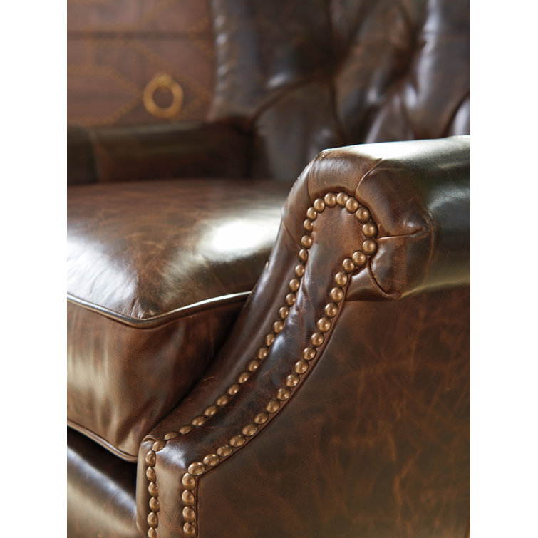 Silverado Atwater Walnut Leather Accent Chair with Brass Nailhead Trim