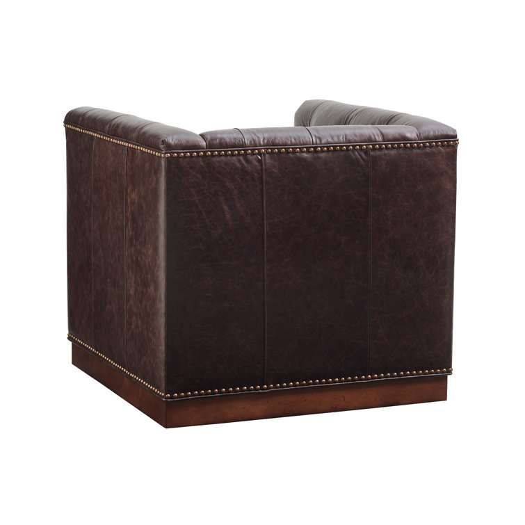 Umbria Walnut and Leather Swivel Accent Chair