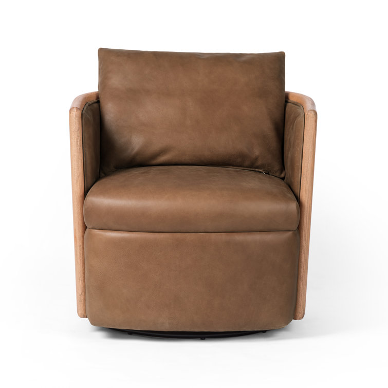 Newbury Brown Leather Swivel Barrel Armchair