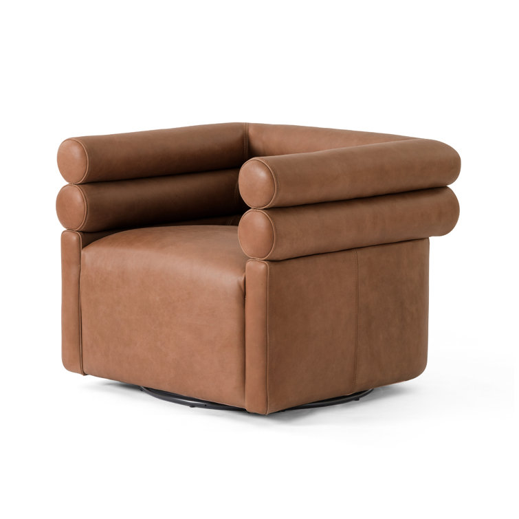 Palermo Cognac Leather Barrel Swivel Chair in Brown