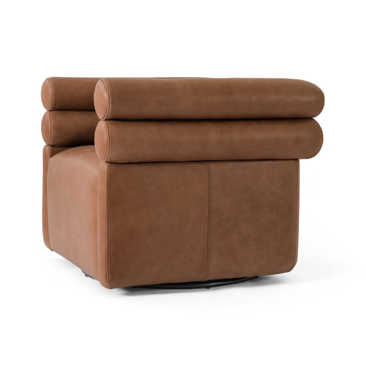 Palermo Cognac Leather Barrel Swivel Chair in Brown