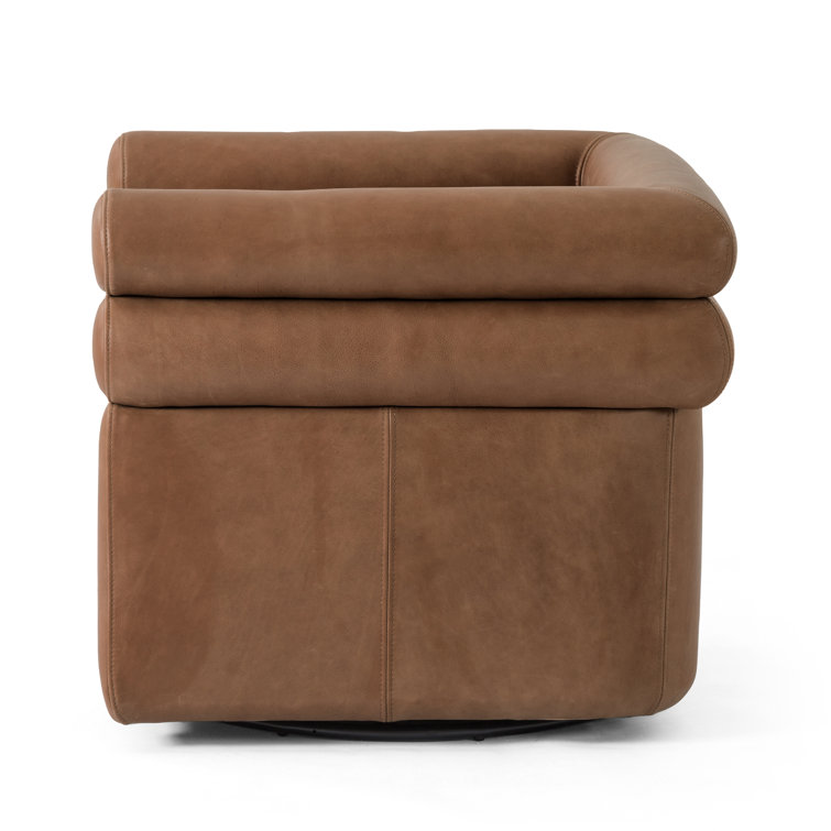 Palermo Cognac Leather Barrel Swivel Chair in Brown