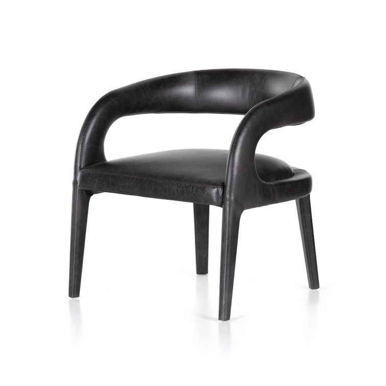 Black Genuine Leather and Wood Armchair