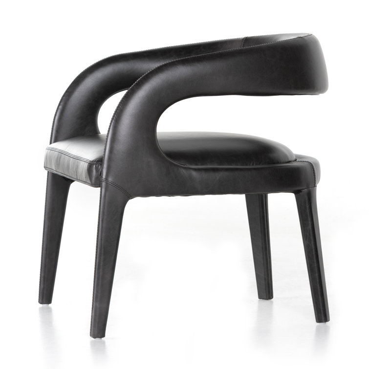 Black Genuine Leather and Wood Armchair