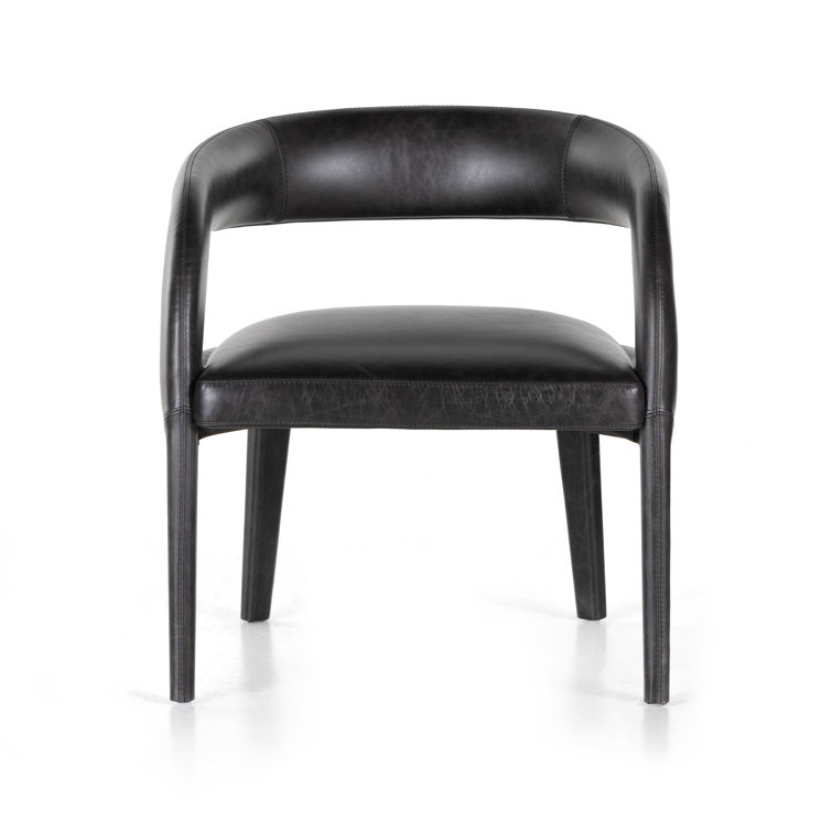 Black Genuine Leather and Wood Armchair