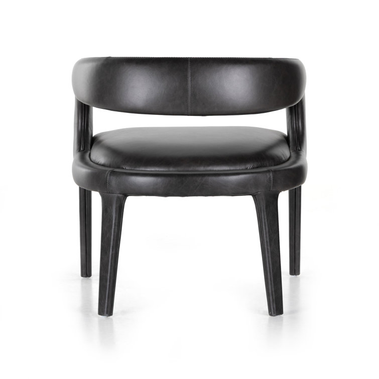 Black Genuine Leather and Wood Armchair