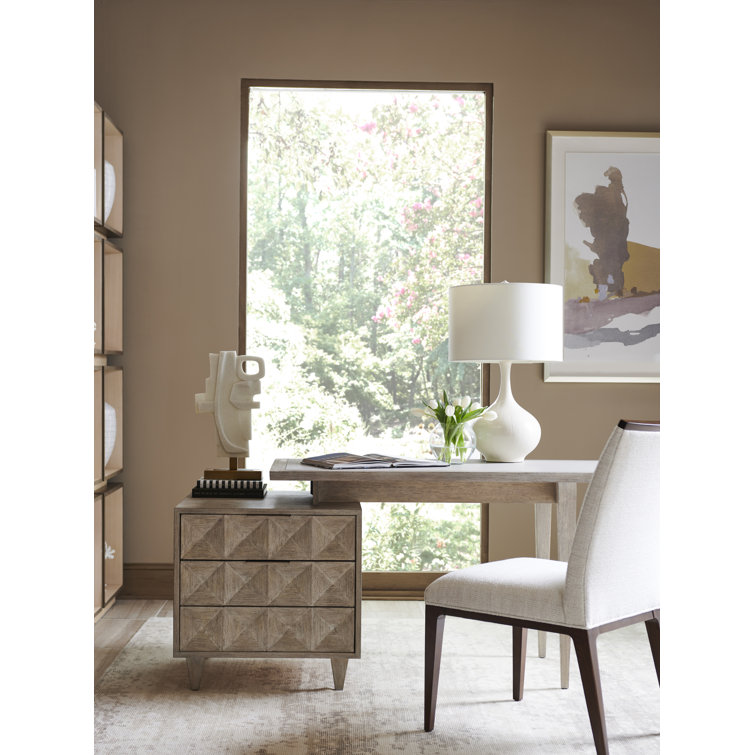 Light Gray Oak Home Office Desk with Filing Cabinet
