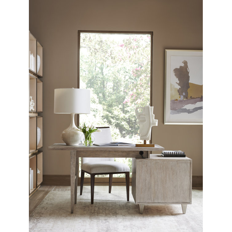 Light Gray Oak Home Office Desk with Filing Cabinet