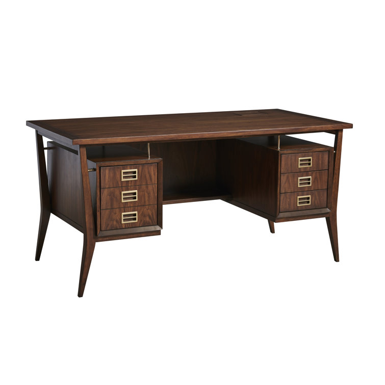 Cranbrook Transitional 60'' Brown Walnut Home Office Desk with Drawers