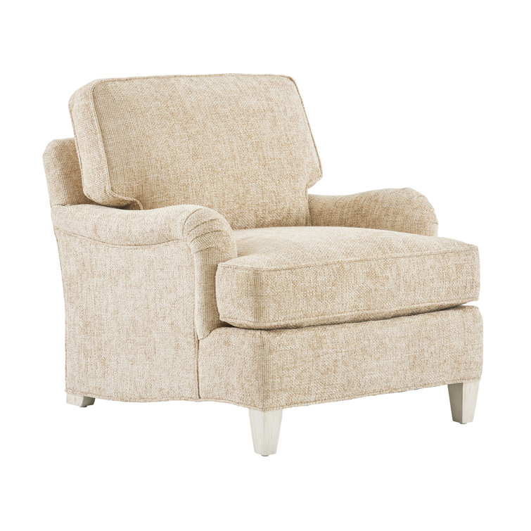 Portola Beige Wood Upholstered Armchair with 24" Arm Height