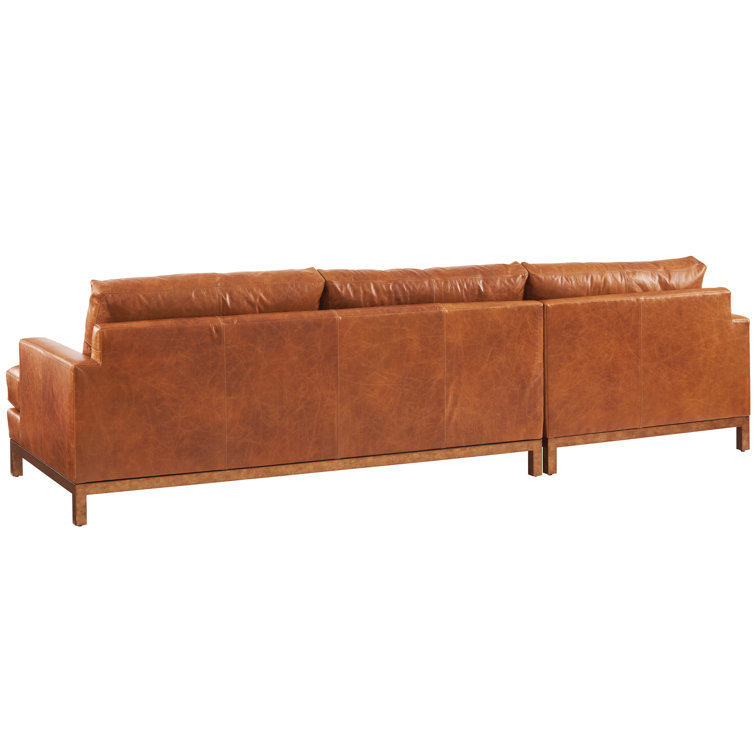 Brown Genuine Leather Left Hand Facing Track Arm Sectional Sofa