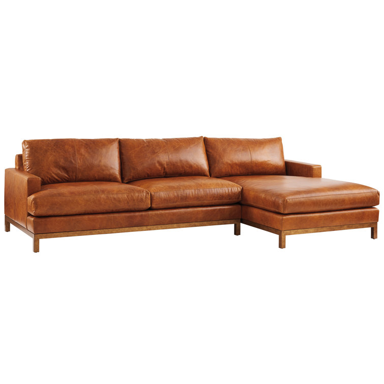 Calais Brass Horizon 100.5" Leather Track Arm Sofa Chaise