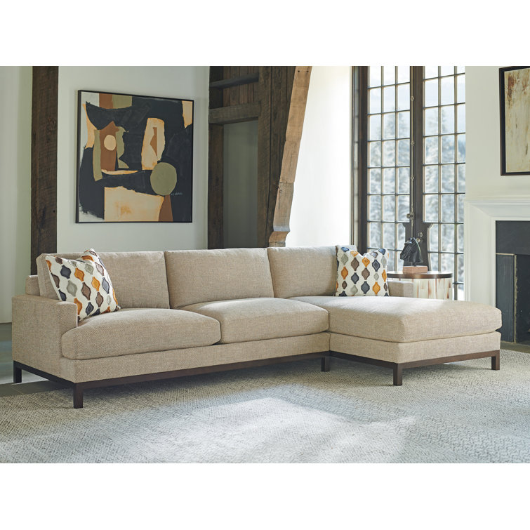 Taupe and Bronze Fabric Upholstered Sectional with Metal Track Arms