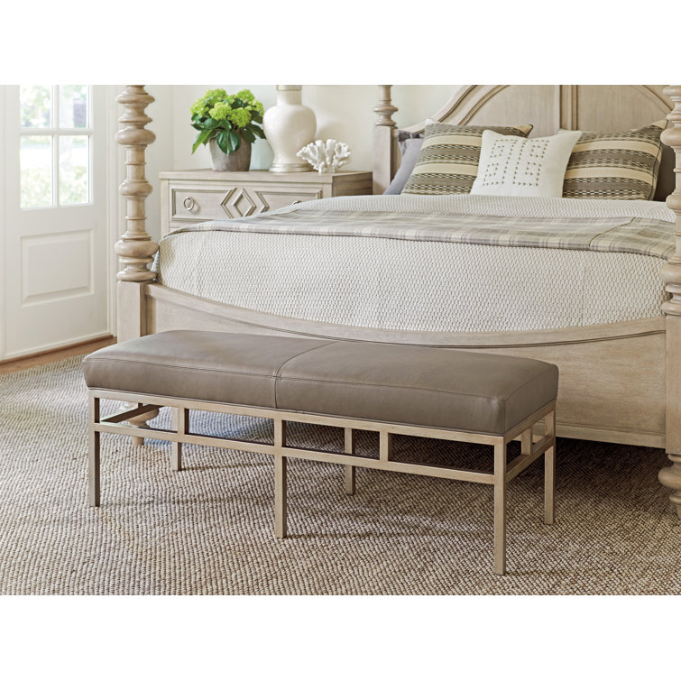 Lucca Brown Leather Upholstered Bench with Metal Frame