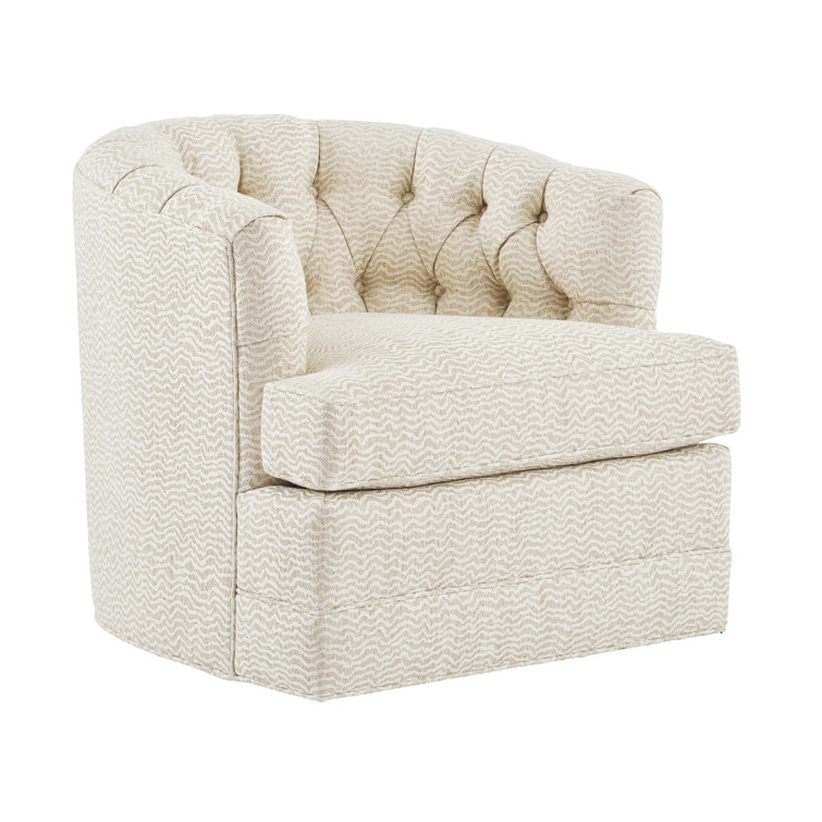 Cream Swivel Barrel Chair with Elegant Wood Accents