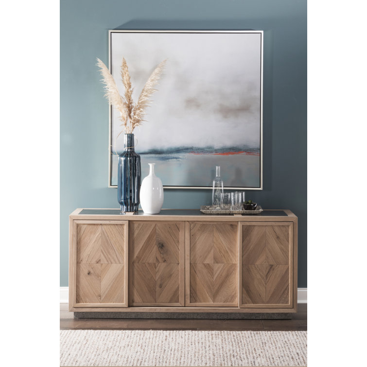 Contemporary Verite 68'' Gray/Brown White Oak Media Console with Cabinet
