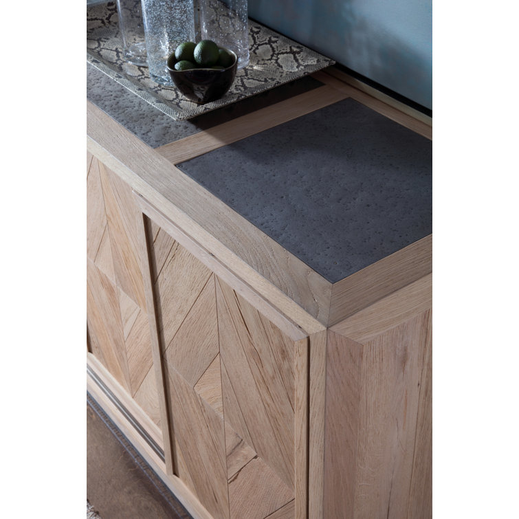 Contemporary Verite 68'' Gray/Brown White Oak Media Console with Cabinet