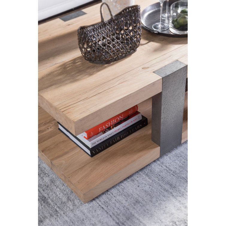 Modern Organic White Oak and Aluminum Rectangular Cocktail Table