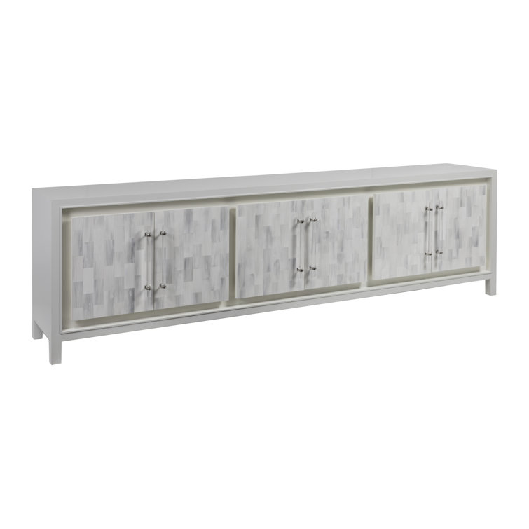 Elation Faux Horn 6-Door Media Console in Light Gray and White