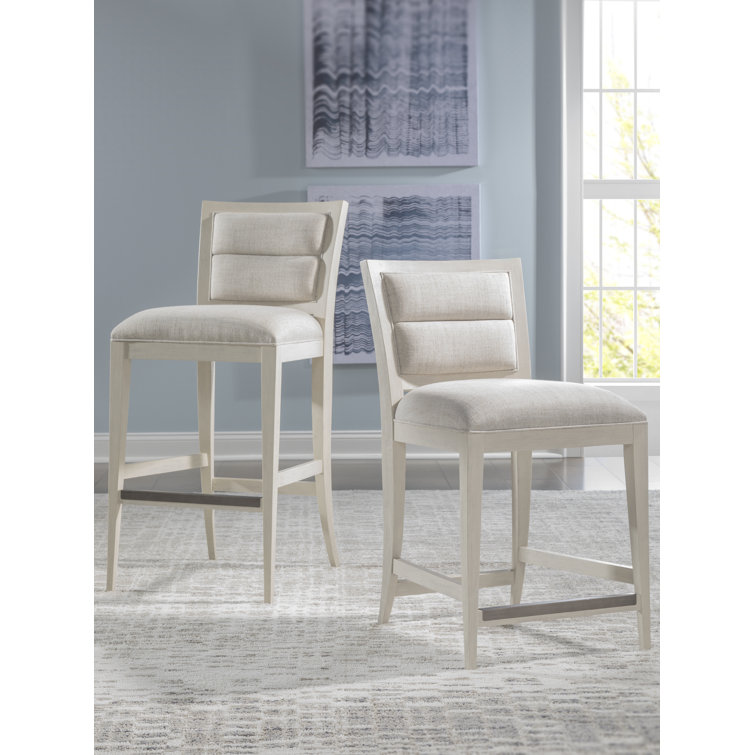 Cerused White Gray Hardwood & Acrylic Modern Counter Stool