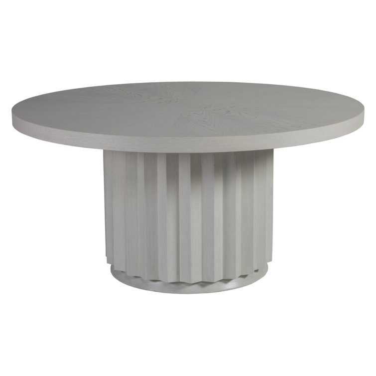 Transitional Cerused White Grey 60" Round Wood Dining Table