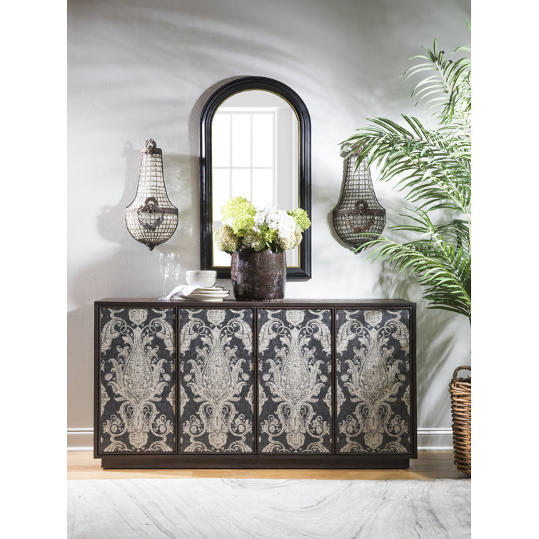 Mocha Brown Oak Veneer Media Console with Fabric Doors