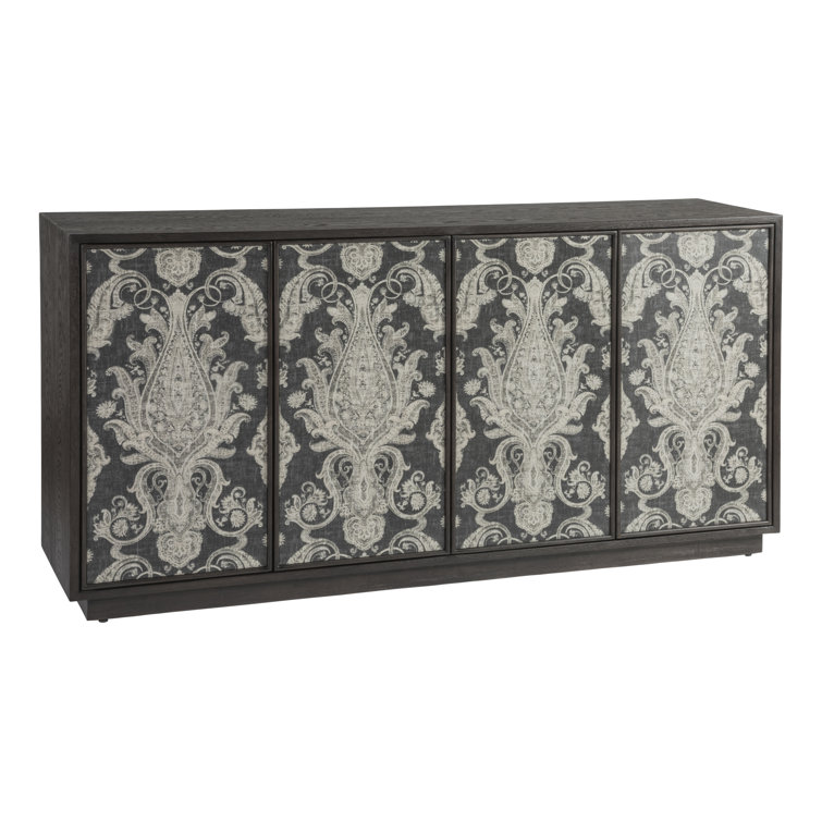 Mocha Brown Oak Veneer Media Console with Fabric Doors