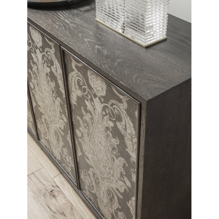 Mocha Brown Oak Veneer Media Console with Fabric Doors