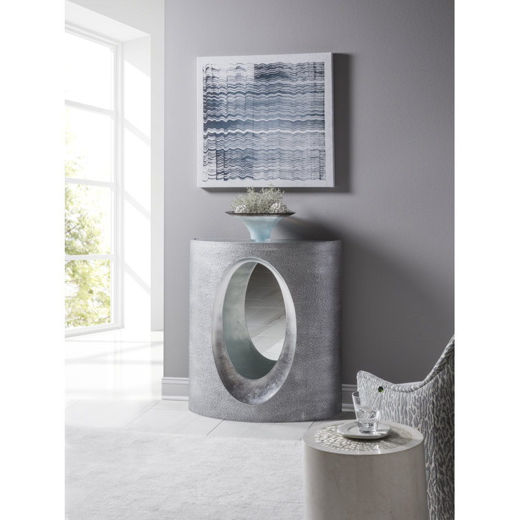Modern Elegance Demilune Glass Console Table in Gray and Silver