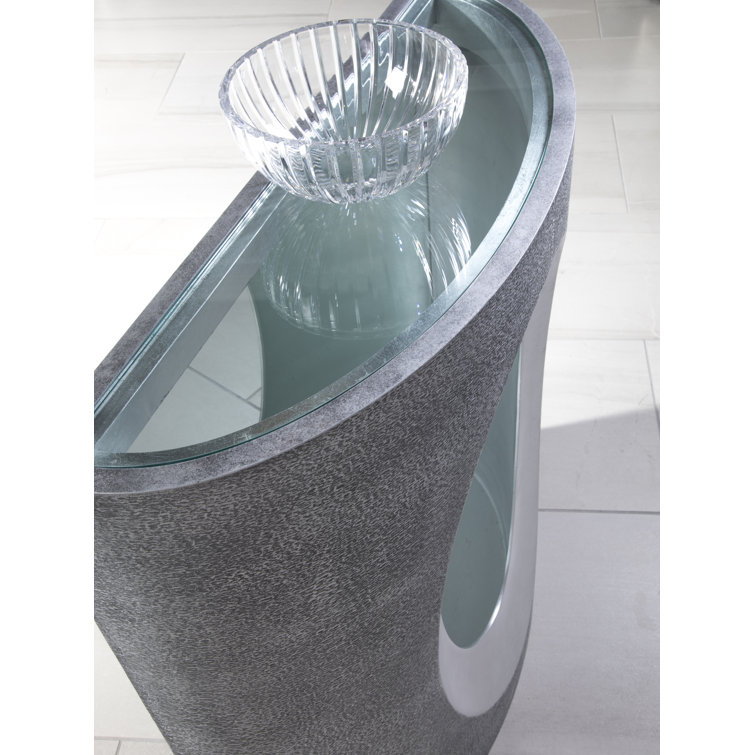 Modern Elegance Demilune Glass Console Table in Gray and Silver