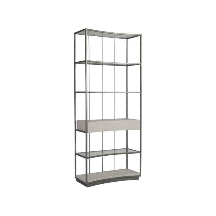 Tall Beige and White Iron Etagere with Glass Shelves