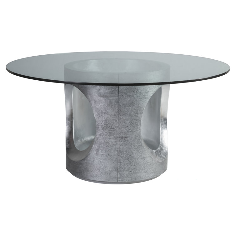 60" Gray and Silver Glass Round Dining Table