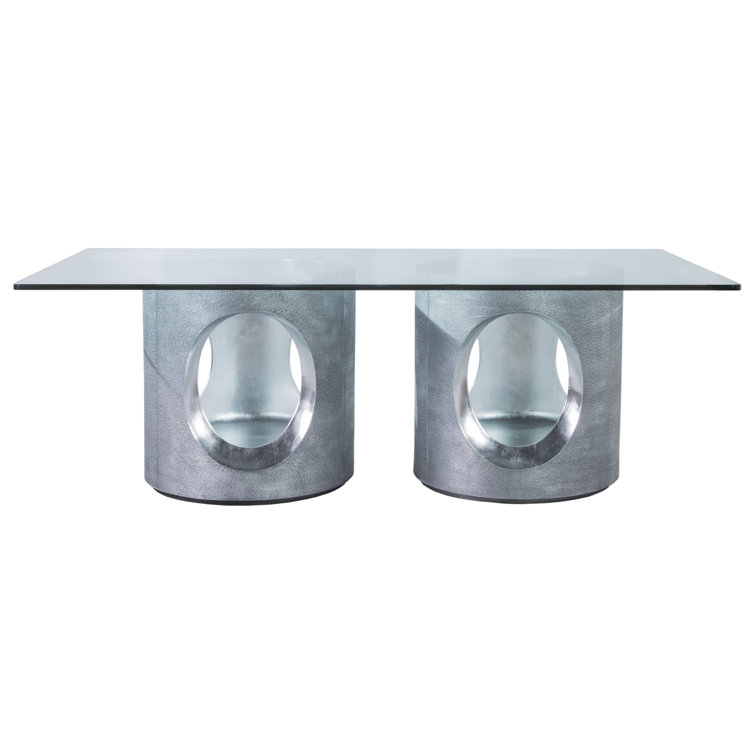 Rectangular Glass Dining Table with Silver Base