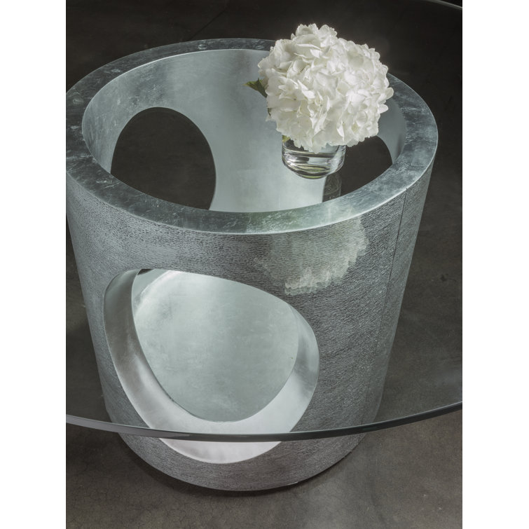 60" Gray and Silver Glass Round Dining Table