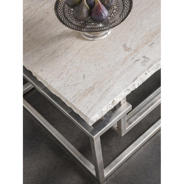 Contemporary Theo Rectangular Beige Travertine Cocktail Table
