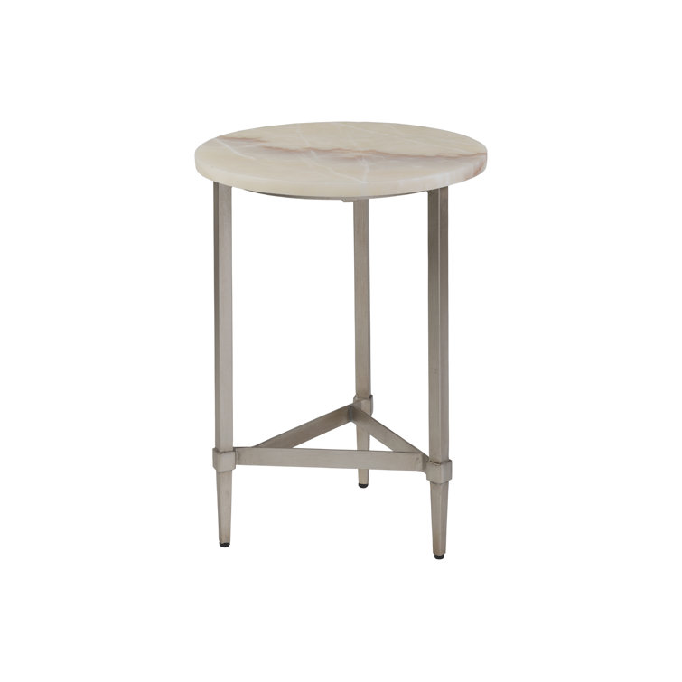 Beige Round Onyx and Metal Side Table