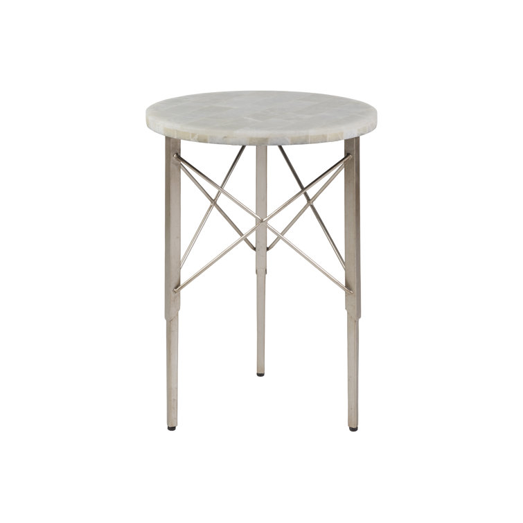 Champagne Leaf Finish Round Stone & Metal Occasional Table