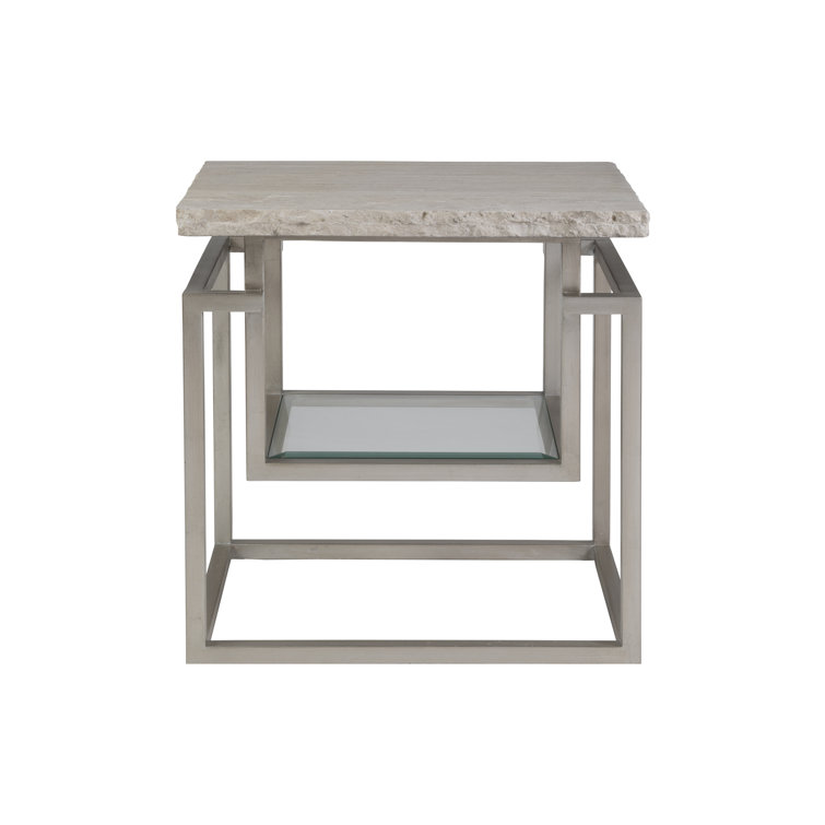 Champagne Leaf Beige Travertine 27" Rectangular End Table