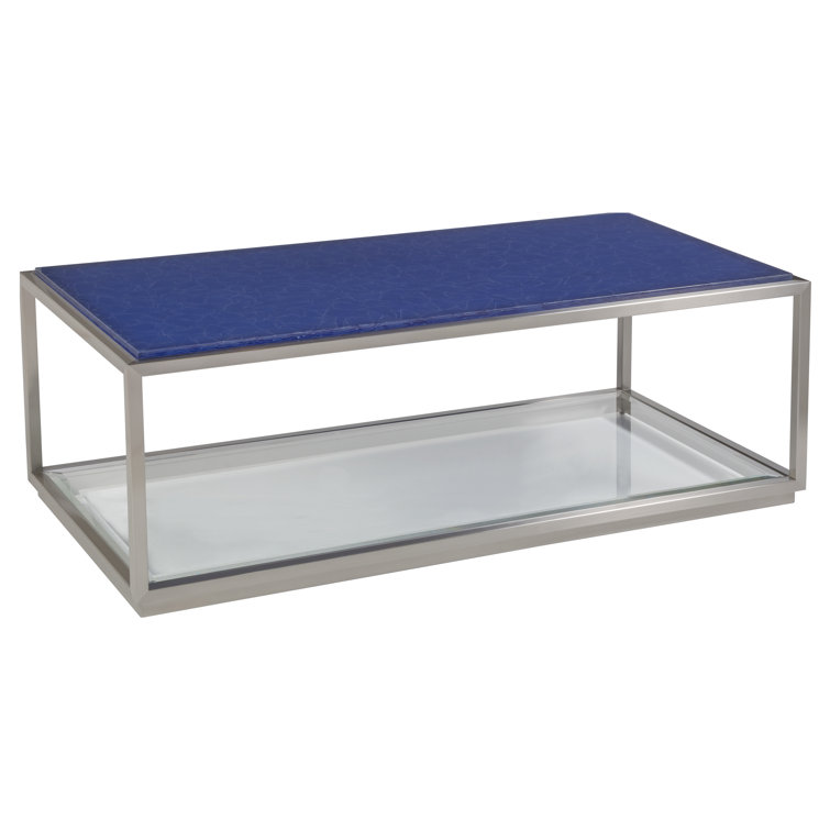 Contemporary Ultramarine Glass & Metal Rectangular Coffee Table