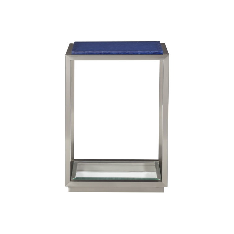 Ultramarine Blue Glass and Metal Accent Table