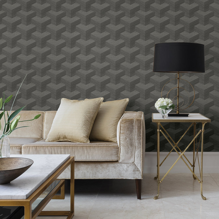 Grey Geometric Grasscloth Vinyl Wallpaper Roll