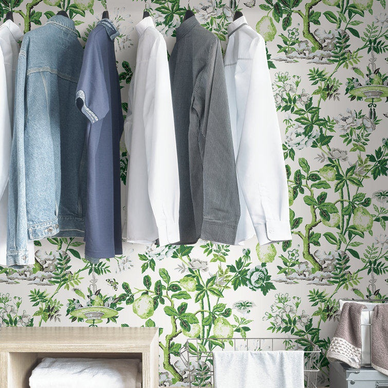 Green and White Floral Self-Adhesive Vinyl Wallpaper