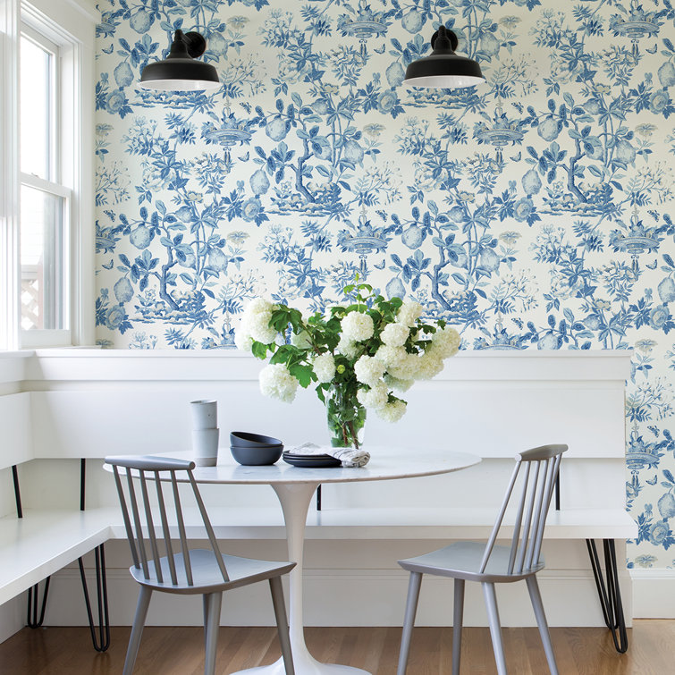 Blue Floral Self-Adhesive Peel and Stick Wallpaper Roll