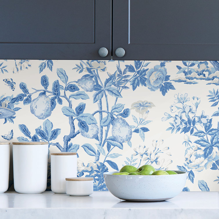 Blue Floral Self-Adhesive Peel and Stick Wallpaper Roll