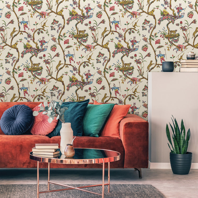 White Chinoise Exotique Multicolor Self-Adhesive Vinyl Wallpaper